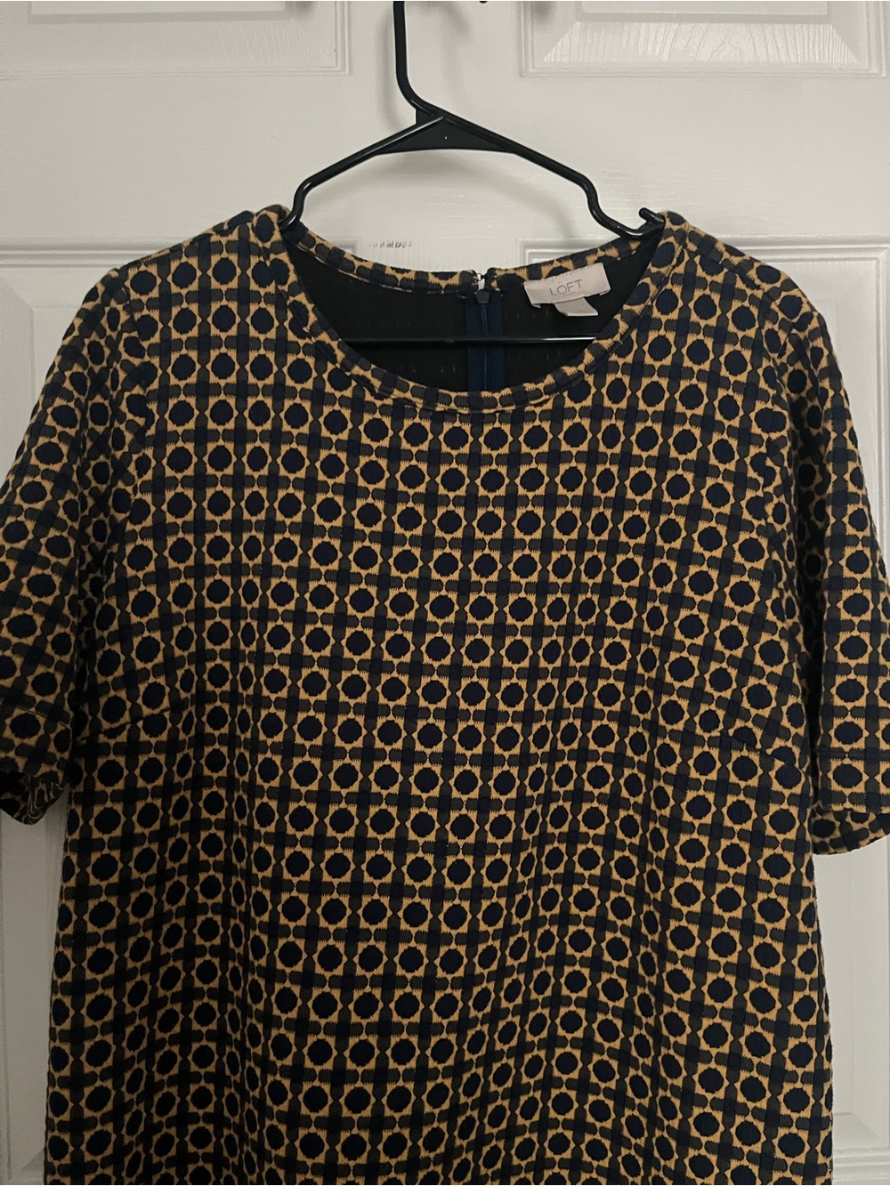 Midi Dark Blue and Yellow Patterned Knit Dress - Picture 2 of 5